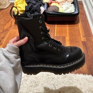 Dr. martens platform boots black polished smooth